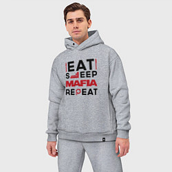 Мужской костюм оверсайз Надпись: eat sleep Mafia repeat, цвет: меланж — фото 2