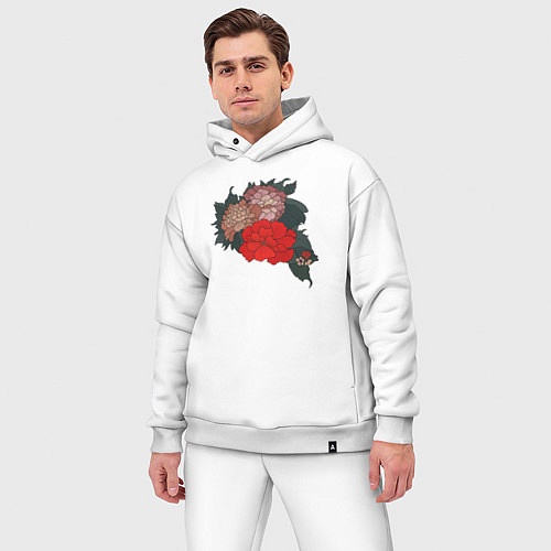 Мужской костюм оверсайз Цветы Irezumi / Белый – фото 3
