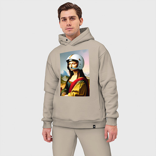 Мужской костюм оверсайз Мона Лиза в шлеме - нейросеть / Миндальный – фото 3