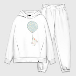 Мужской костюм оверсайз Милый кролик с шариком в цветочек, цвет: белый