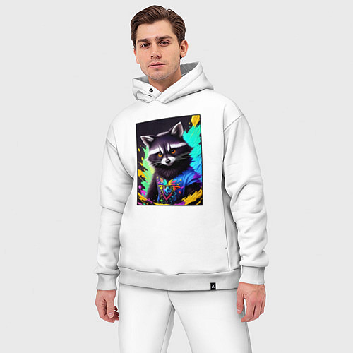 Мужской костюм оверсайз Енотик в красках / Белый – фото 3