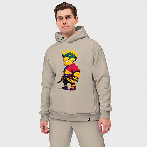Мужской костюм оверсайз Bart Simpson samurai - neural network / Миндальный – фото 3
