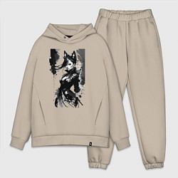 Мужской костюм оверсайз Девушка-лиса - набросок - кляксы, цвет: миндальный