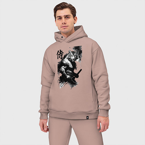 Мужской костюм оверсайз Tiger samurai - hieroglyph - art / Пыльно-розовый – фото 3
