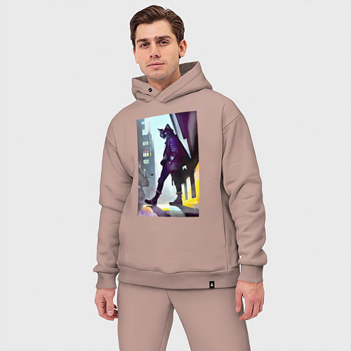 Мужской костюм оверсайз Чёрный котяра на своём районе - Бронкс / Пыльно-розовый – фото 3