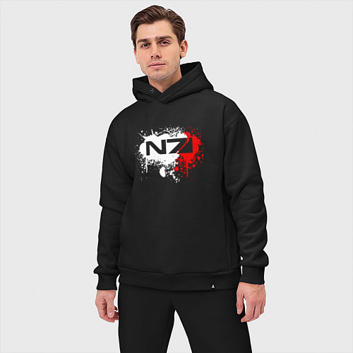 Мужской костюм оверсайз Mass Effect N7 - shooter - logo / Черный – фото 3