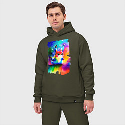 Мужской костюм оверсайз Акварельный Пикачу - поп-арт, цвет: хаки — фото 2