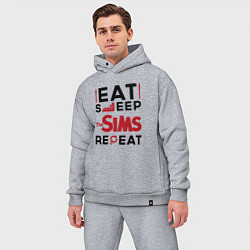 Мужской костюм оверсайз Надпись: eat sleep The Sims repeat, цвет: меланж — фото 2