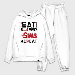 Мужской костюм оверсайз Надпись: eat sleep The Sims repeat, цвет: белый
