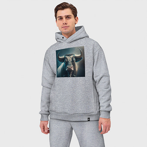 Мужской костюм оверсайз Бык в стиле футуризм - нейросеть / Меланж – фото 3