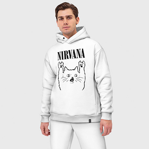 Мужской костюм оверсайз Nirvana - rock cat / Белый – фото 3