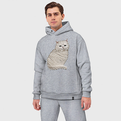 Мужской костюм оверсайз Вышивка Кот / Меланж – фото 3