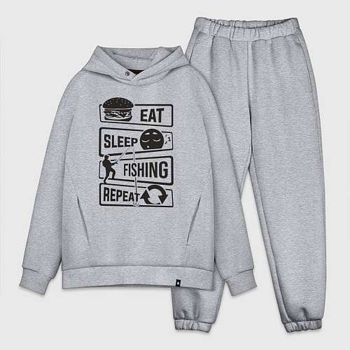 Мужской костюм оверсайз Eat sleep fishing repeat / Меланж – фото 1