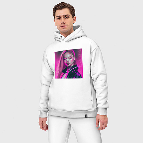 Мужской костюм оверсайз Blackpink Lisa аниме рисунок / Белый – фото 3