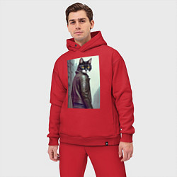 Мужской костюм оверсайз Модный котяра - Лондон - нейросеть, цвет: красный — фото 2