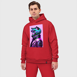 Мужской костюм оверсайз Прикольный фиолетовый котейка - нейросеть, цвет: красный — фото 2