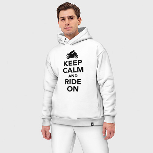 Мужской костюм оверсайз Keep calm and ride on / Белый – фото 3