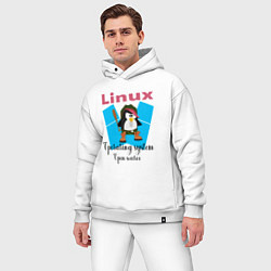 Мужской костюм оверсайз Пингвин линукс в шляпе, цвет: белый — фото 2