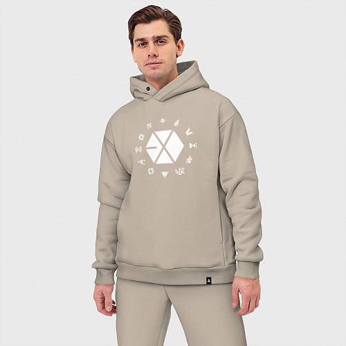 Мужской костюм оверсайз Logo EXO / Миндальный – фото 3