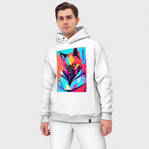 Мужской костюм оверсайз Волчара - поп-арт / Белый – фото 3