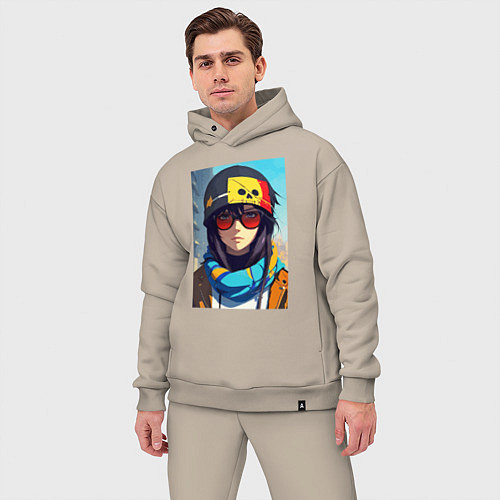 Мужской костюм оверсайз Городская девчонка - поп-арт / Миндальный – фото 3