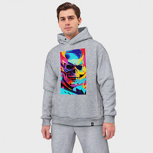 Мужской костюм оверсайз Cool skull - pop art / Меланж – фото 3