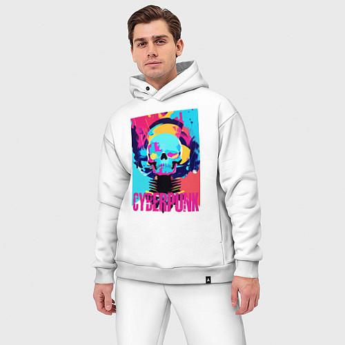 Мужской костюм оверсайз Cool skull - cyberpunk - pop art / Белый – фото 3