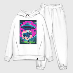 Мужской костюм оверсайз Похищение коровы пришельцами, цвет: белый