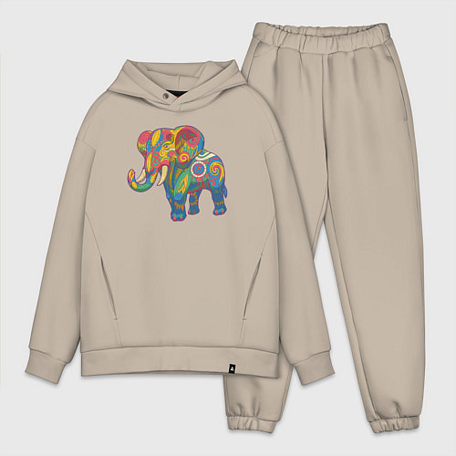 Мужской костюм оверсайз Разноцветный слоник / Миндальный – фото 1