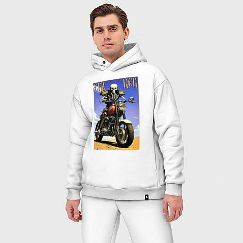 Мужской костюм оверсайз Crazy racer - skeleton - motorcycle / Белый – фото 3