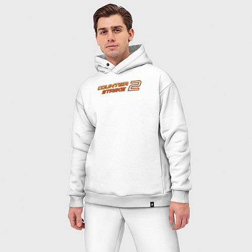 Мужской костюм оверсайз Counter strike 2 orange logo / Белый – фото 3