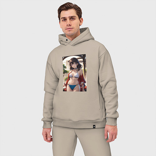 Мужской костюм оверсайз Девушка в аниме стиле / Миндальный – фото 3