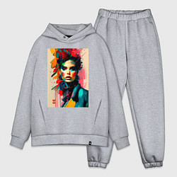 Мужской костюм оверсайз МоМо - женщина в красном шарфе, цвет: меланж