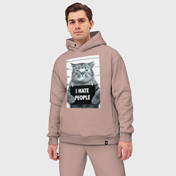 Мужской костюм оверсайз Кот преступник уголовник с табличкой, цвет: пыльно-розовый — фото 2