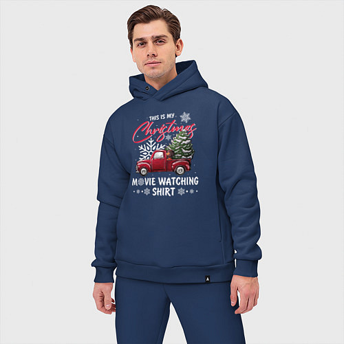 Мужской костюм оверсайз Movie watching shirt / Тёмно-синий – фото 3