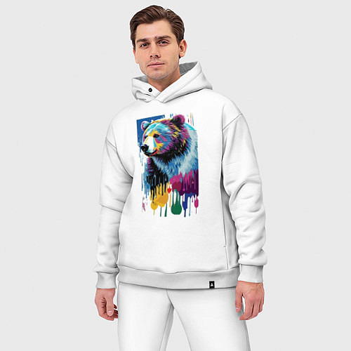 Мужской костюм оверсайз Color bear - painting - neural network / Белый – фото 3