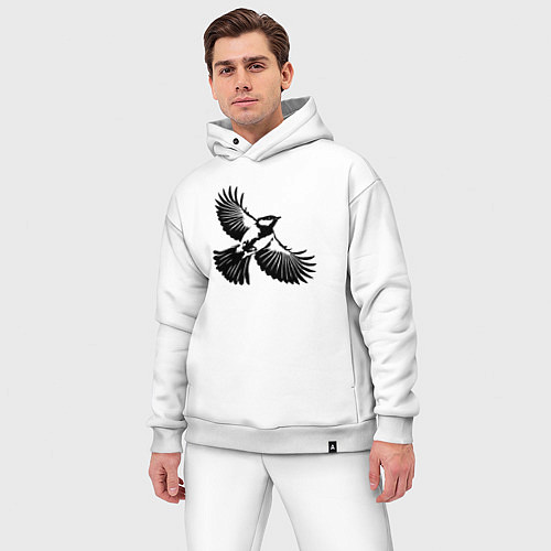 Мужской костюм оверсайз Синица трафарет / Белый – фото 3