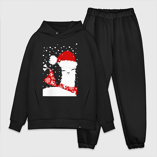 Мужской костюм оверсайз Лама в шапочке и шарфе / Черный – фото 1