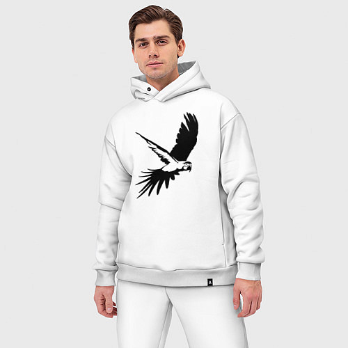 Мужской костюм оверсайз Попугай летит трафарет / Белый – фото 3