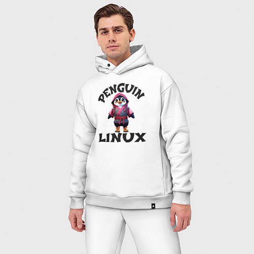 Мужской костюм оверсайз Система линукс пингвин в кимоно / Белый – фото 3