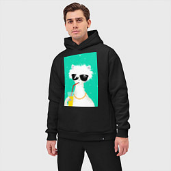 Мужской костюм оверсайз Лама-альпака на чиле с бокалом, цвет: черный — фото 2