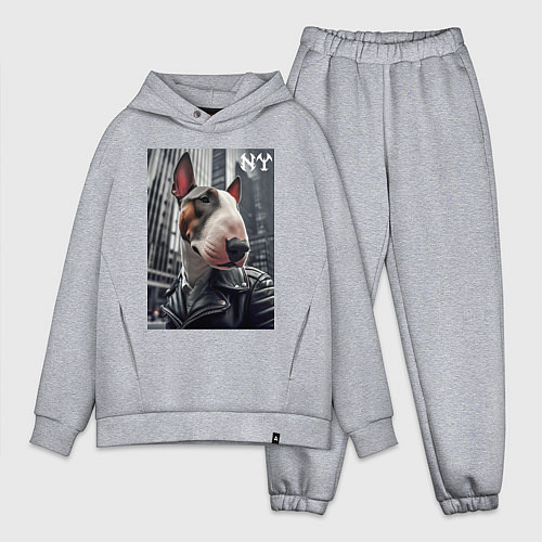 Мужской костюм оверсайз Dude bull terrier in New York - ai art / Меланж – фото 1