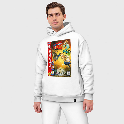 Мужской костюм оверсайз Earth worm jim 2 cover / Белый – фото 3