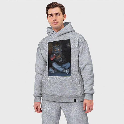 Мужской костюм оверсайз Кот - задрот / Меланж – фото 3