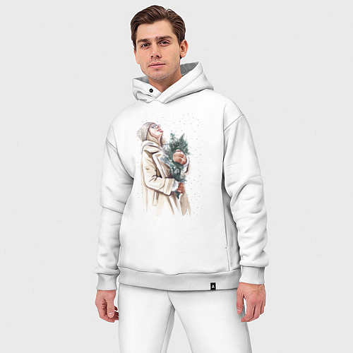 Мужской костюм оверсайз Девушка на снегу / Белый – фото 3