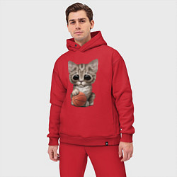Мужской костюм оверсайз Котик баскетболист, цвет: красный — фото 2