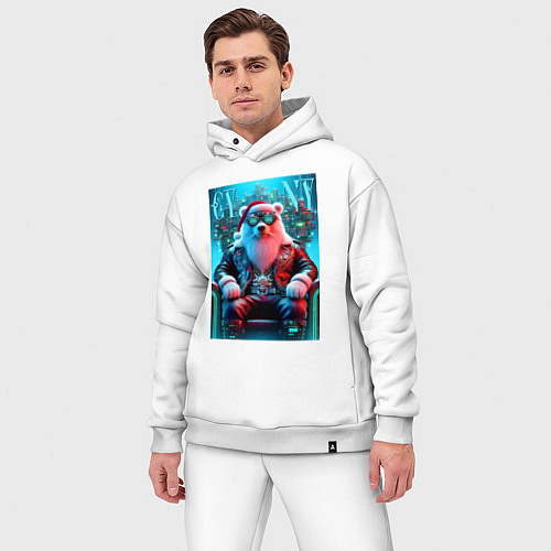 Мужской костюм оверсайз Медведь на кибер троне - нейросеть / Белый – фото 3