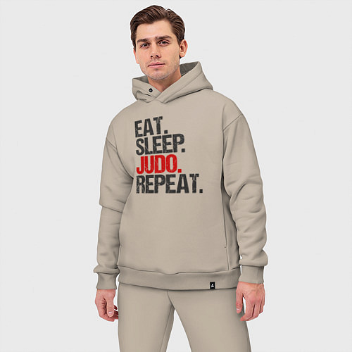 Мужской костюм оверсайз Eat sleep judo repeat / Миндальный – фото 3