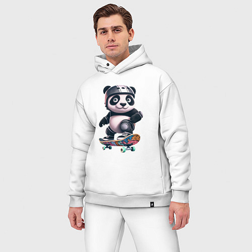Мужской костюм оверсайз Cool panda on a skateboard - extreme / Белый – фото 3