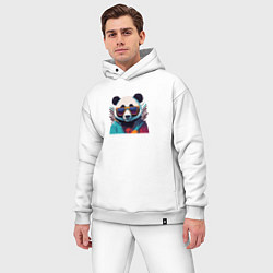 Мужской костюм оверсайз Модная панда в солнечных очках, цвет: белый — фото 2